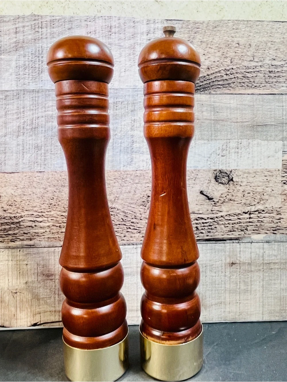 Vintage Cottagecore Brass Heart Basket Salt & Pepper Mills Embroidered Hankies